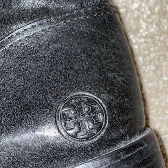 TORY BURCH | Chrystie Lug Sole Black Leather Moto Buckle boot sz 7 - Picture 6 of 10